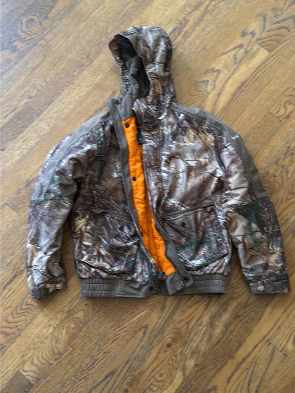 Field & Stream Boys Camo Puffer Jacket with Orange Lining